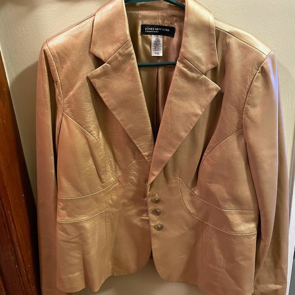 Like NEW! Metallic Leather Jacket with Buttons by Jones New York